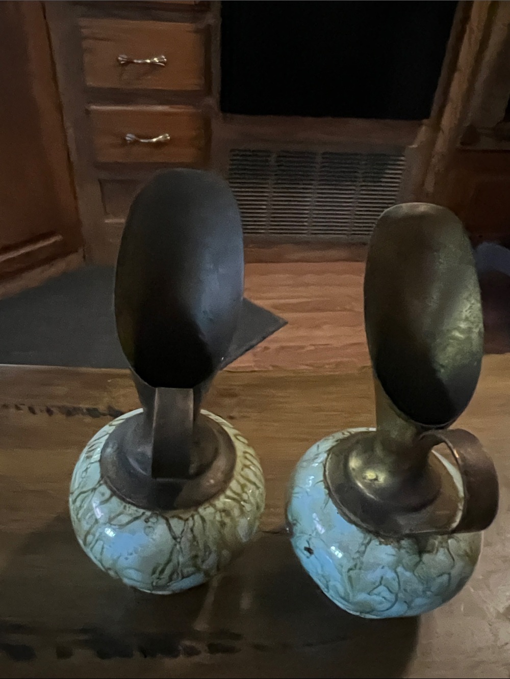Ceramic & Brass Vintage Ewers - Light Blue Crackle Glaze. I have two. - Picture 8 of 12